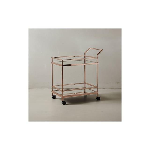 KADIMA DESIGN Goldener Servierwagen mit verspiegeltem Sicherheitsglas, rollbar, stilvoll, vielseitig.