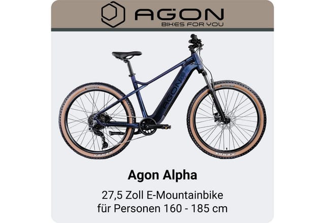 Agon Alpha E Bike Mountainbike Herren oder Damen 170 - 190 cm Pedelec 27,5 Zoll arctic fire black