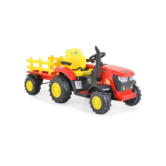 Moni Kinder Elektrotraktor Rancher mit Anhänger, Hupe, Licht, MP3, Fernbedienung rot
