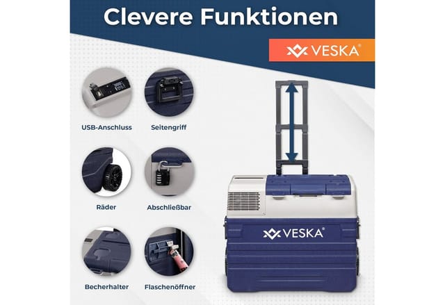 VESKA Kompressor Kühlbox elektrisch, Gefriertruhe mit APP-Steuerung - 52l anthrazit