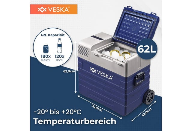 VESKA Kompressor Kühlbox elektrisch, Gefriertruhe mit APP-Steuerung - 62l blau