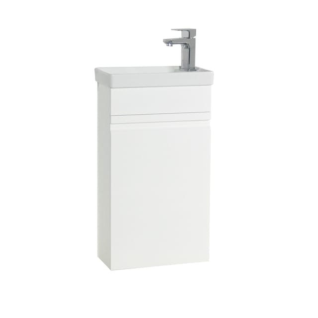 VCM 2-tlg Set Waschplatz für Gäste WC Gästebad Waschtisch Toilette grifflose Drehtüre Badmöbel Badezimmer Set – Silora M hängend