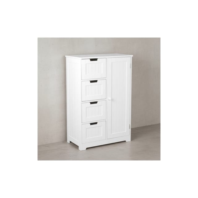 KADIMA DESIGN Badschrank im Landhausstil mit 4 Schubladen und Stauraum, MDF, weiß matt lackiert