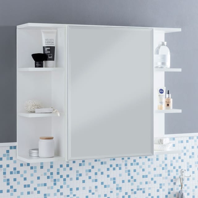 KADIMA DESIGN Moderner Hängeschrank mit Spiegel, Weiß, Wasserabweisend - Stauraum für Badezimmerutensilien
