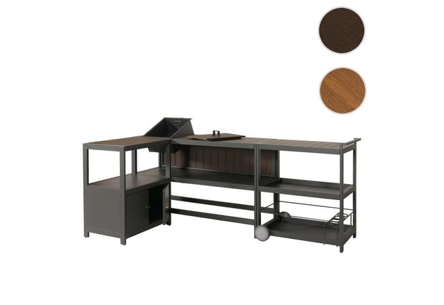 Aluminium Outdoor-Küche 3-teilig MCW-M64, Außenküche Garten Servierwagen Eiskübel Schrank ~ anthrazit, dunkle Holzoptik