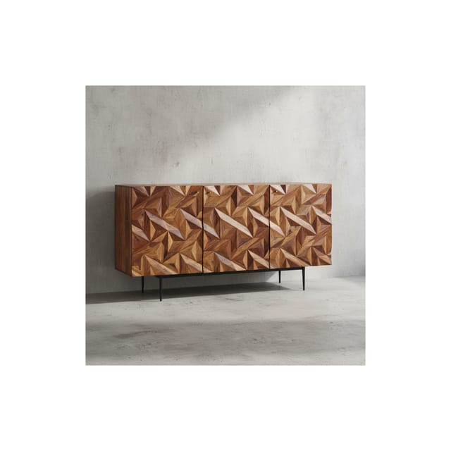 KADIMA DESIGN Sideboard "Metallux", Sheesham-Holz, 3D-Oberfläche, Braun, Modern
