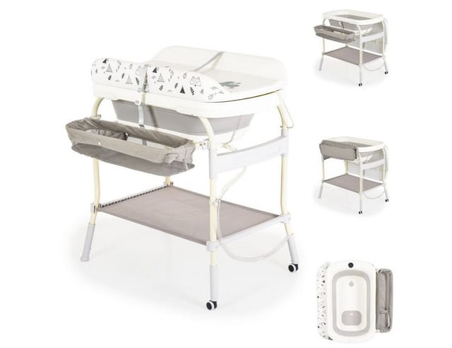 Cangaroo Babybadewanne Wickeltisch 2 in 1 Garda Thermometer Räder Wickelauflage grau