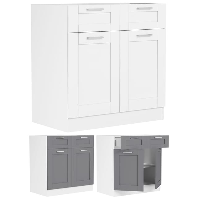 VCM Küchenschrank Maße ca. H. 82 x B. 80 x. T. 46 cm Unterschrank mit zwei Drehtüren und zwei Schubladen im Landhaus Stil Küchenmöbel – Colura