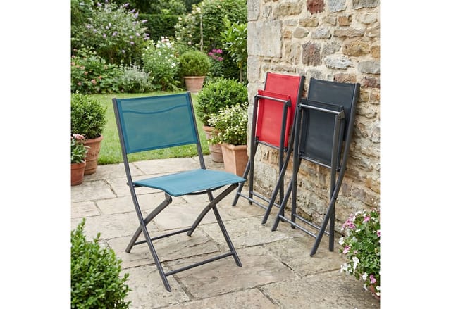 VCM 4er Set Klappstuhl Metall mit Textilene Bezug, Gartenstuhl klappbar, platzsparend, wetterbeständig, ideal für Balkonstuhl oder Terrasse, Outdoor Sumila
