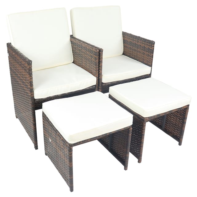 VCM 4-teilig Gartenmöbel Set, 2x Gartenstuhl mit Auflagen & 2x Beinauflage, Polyrattan Optik, Metall, wetterbeständig, ideal für den Balkon oder Terrasse - Raloso