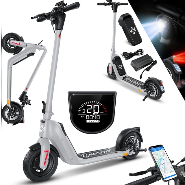 KESSER® E-Scooter mit Straßenzulassung 40km Reichweite Faltbarer Elektro 36V / 10 Ah Batterie Roller Belastung bis 120kg 450W Motor 10" Reifen LCD-Display und universelle Smartphonehalterung