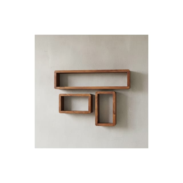 KADIMA DESIGN Wandregal Set TEKO CUBES: 3-teilig, abgerundete Ecken, hohe Belastbarkeit, Massivholz