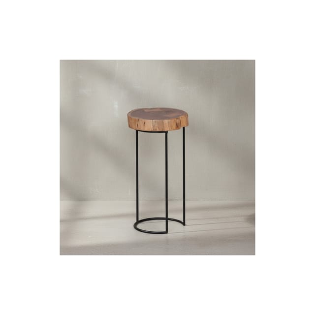 KADIMA DESIGN Beistelltisch INDI Massivholz: Baumstamm-Tischplatte, Metallgestell, Landhausstil, handgefertigt