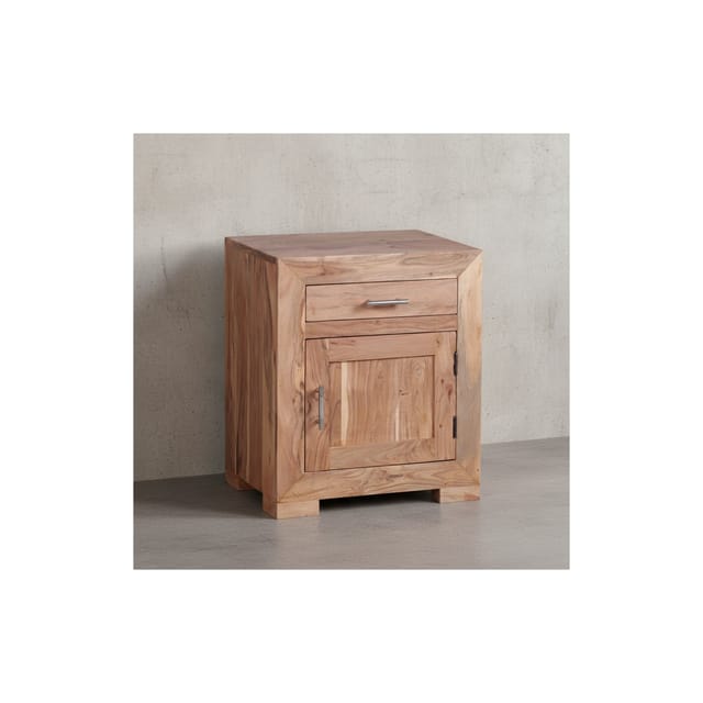 KADIMA DESIGN Massivholz Nachtschrank, Landhausstil, 60 cm Höhe, Schublade & Tür, Sheesham-Holz