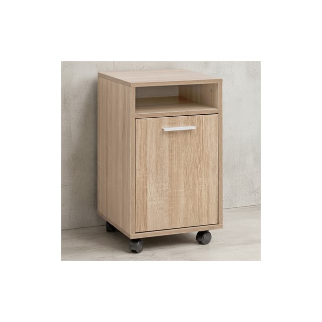 KADIMA DESIGN Rollcontainer OSSOLA: Weiß/Sonoma, 2 Türfächer, Ablagefach, Rollen mit Bremsen, Melaminharz-Beschichtung, einfacher Aufbau.