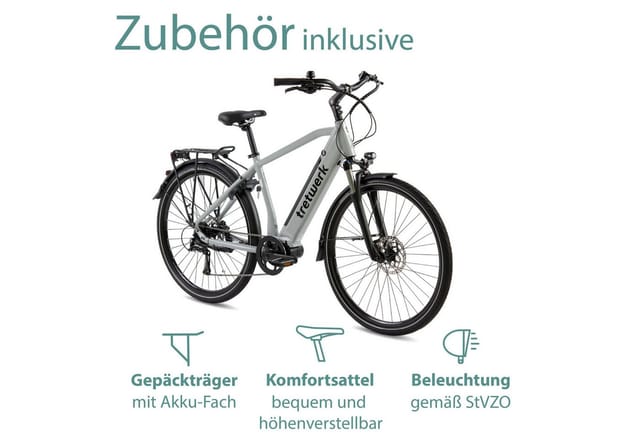 Tretwerk Sonic Pedelec 28 Zoll E Bike Trekkingrad 160 - 180 cm Elektrofahrrad Trekking 8 Gänge grau
