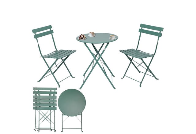 Albatros Bistroset 3-teilig Grün – Bistrotisch mit 2 Stühlen – klappbare Stühle und Tisch aus robustem Metall – optimal als Balkonmöbel Set oder Gartenmöbel in modernem Design
