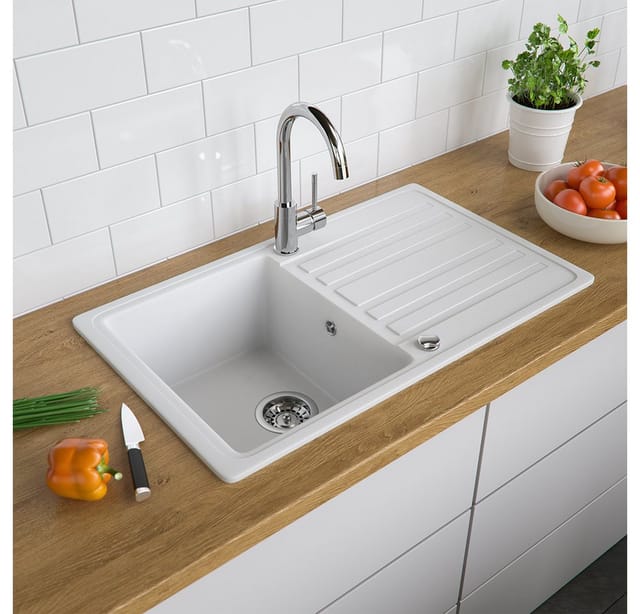 Granit Spüle Küchenspüle Einbauspüle Auflage Spülbecken Küche reversibel Weiß