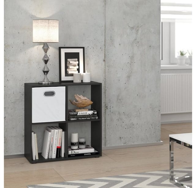 Vicco Raumteiler Tatra 4 Fächer Schwarz 70 x 70 cm - Regal Bücherregal Standregal Aktenregal Raumtrenner