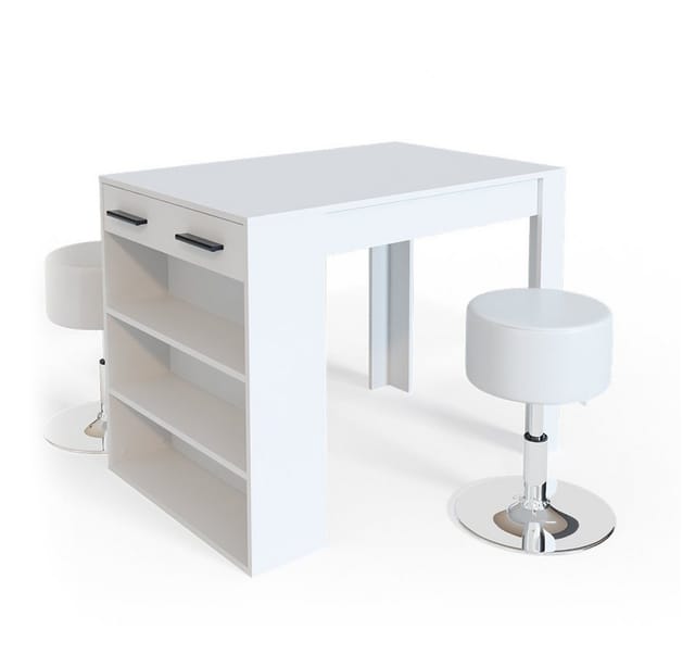 Vicco Bartisch Esstisch Tisch Bistrotisch Essplatz Schublade Regal Bar Weiß inkl. Barhocker