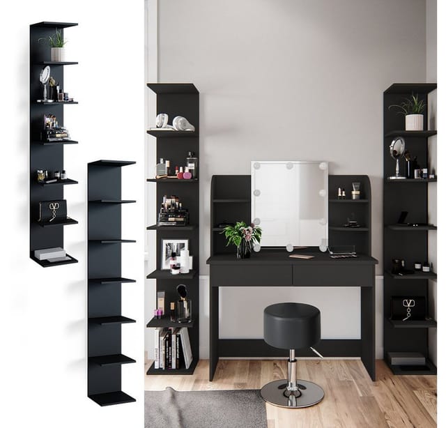 Vicco Wandregal Standregal Bücherregal Paolo 2er Set Schwarz 7 Ablagen Schminktisch
