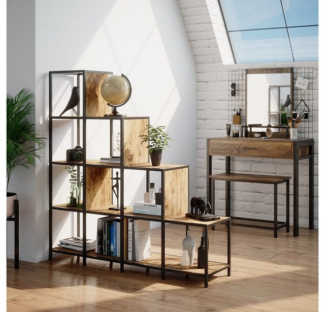 Vicco Treppenregal Raumteiler Stufenregal Fyrk 10 Fächer Bücherregal Aktenregal