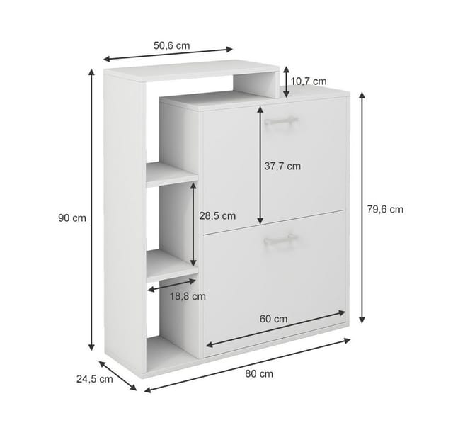 Oskar-Store Schuhschrank Tobias Weiß, 80 x 90 cm, 2-fach Schuhkipper mit Regal