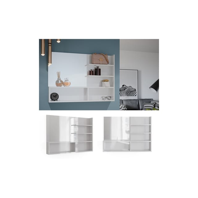 Vicco Spiegelregal Weiß Hochglanz 89,8 x 65 cm, moderner Badspiegel mit Ablagen