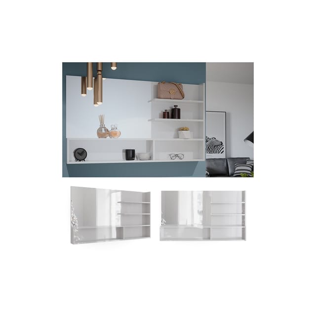 Vicco Spiegelregal Weiß Hochglanz 119,8 x 70 cm, moderner Badspiegel mit Ablagen