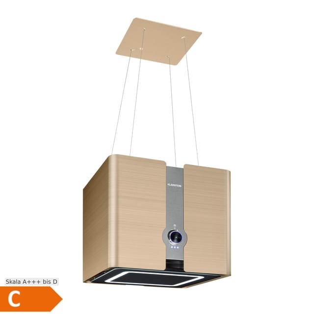 Futurelight Smart Inselabzugshaube Umluft 420m³/h LED Edelstahl Gold
