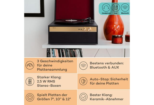 Berklee TT Case Plattenspieler Riemenantrieb 33,3 45 & 78 U/min Stereo Schwarz