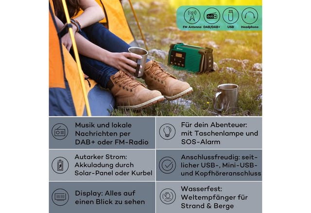 Patagonia DAB+ Outdoor-Radio DAB / DAB+ / FM Kurbelaufladung USB SOS-Alarm wasserdicht Grün
