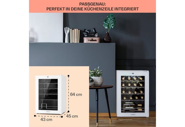 Shiraz 20 Uno Weinkühlschrank 53l 20Fl Touch-Bedienfeld 5-18°C Weiß 20 Flaschen 1 Kühlzone