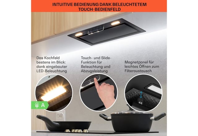 Camila Dunstabzugshaube Einbau 52 cm 397 m³/h LED Touch Edelstahl Schwarz
