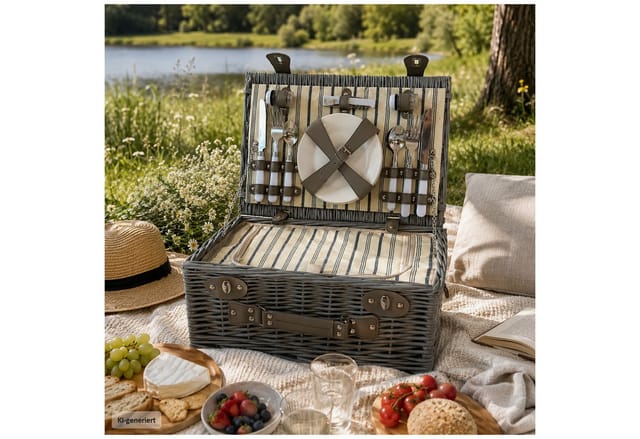 HTI-Living Picknickkorb für 4 Personen Finie Grau