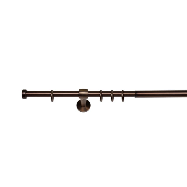 Ondeco Gardinenstange ausziehbar 1-lauf Wand-Deckenmontage Endstück Kappe 16/19 mm mit Ringen Farbe: Bronziert, Größe: 160-280 cm