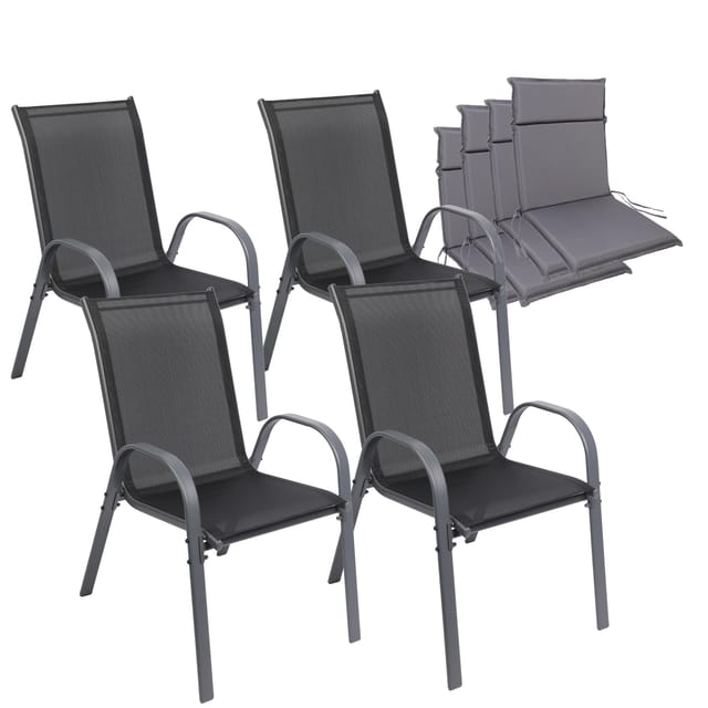 Albatros Gartenstühle 4er Set Kuba mit Sitzauflage – Gartenstühle Stapelbar mit robustem Metallgestell und hoher Belastbarkeit – Bequeme Stapelstühle auch als Terrassenstühle