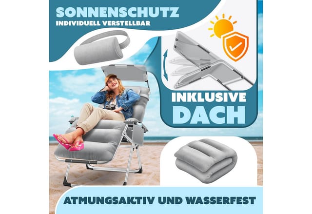 KESSER® Sonnenliege Liegestuhl, klappbare Gartenliege extra breit & Wetterfest, Belastbar 200kg, Ergonomisches Polster, verstellbare Rückenlehne inkl. Nackenkissen, Getränkehalter & Armpolster