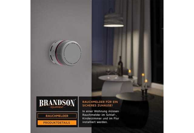 Brandson Rauchmelder (10 Jahre Batterie, Lautstärke 85 db, LED, Prüftaste, TÜV Zertifiziert)