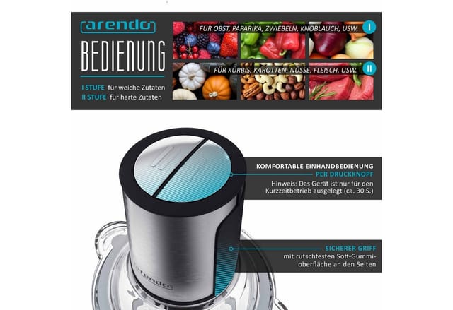 Arendo Elektrischer Multizerkleinerer - Universal Zerkleinerer mit 1,5 L Glasbehälter