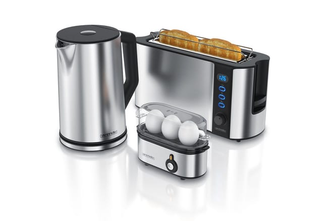 Arendo Frühstücks-Set in silber - Wasserkocher / Toaster / Eierkocher