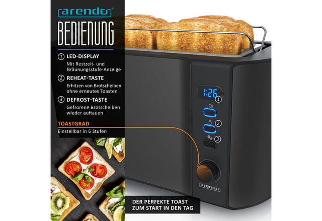 Arendo Frühstücks-Set Wasserkocher 1,5l, 4-Scheiben Toaster, 6er Eierkocher, Schwarz