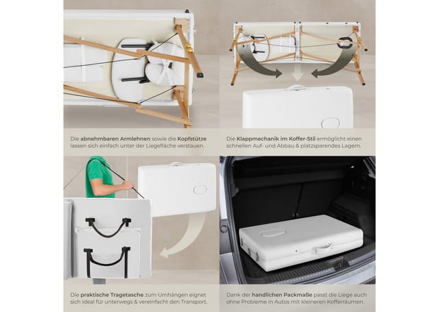 tectake® 2 Zonen Massageliege-Set, Breite 59 cm, Polsterung 7,5 cm, mit Holzgestell, 220 x 83 x 87,5 cm