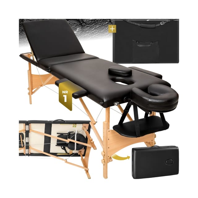 tectake® 3 Zonen Massageliege, Breite 60 cm, Polsterung 5 cm, mit Holzgestell, 210 x 95 x 84 cm
