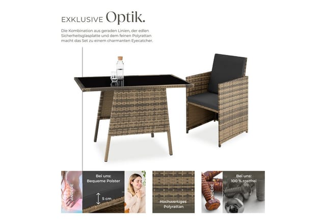 tectake® Rattan Sitzgruppe, für 2 Personen, UV-beständig, zusammenschiebbar