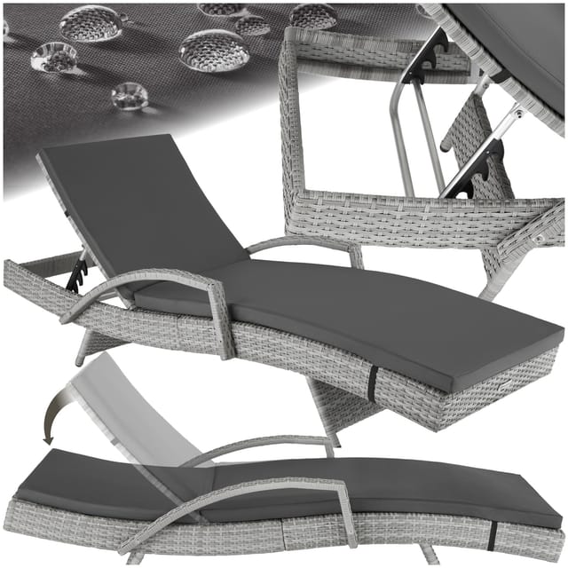tectake® Aluminium Rattan Sonnenliege, wetterfest und UV-beständig, abnehmbare Polsterauflage, 190 x 71 x 34 – 74,5 cm