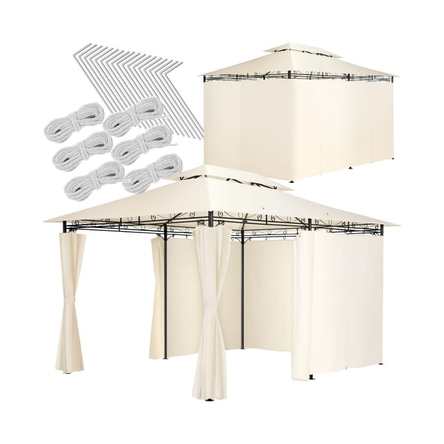tectake® Gartenpavillon, 4 x 3 m, Doppeldachsystem, inklusive Spannseilen und Heringen