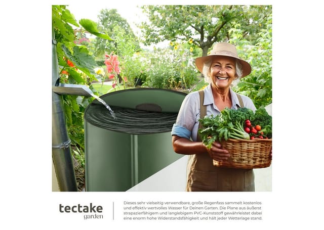 tectake® Regentonne, mit Hahn und Überlaufschutz, wetterbeständig, Oberseite abnehmbar