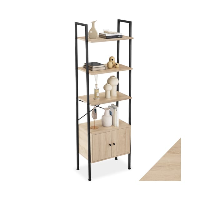tectake® Leiterregal, Industrial Style, mit 4 Ebenen und 2 Schrankfächern mit Magnettüren, inklusive Kippschutz, 57,5 x 34 x 173 cm