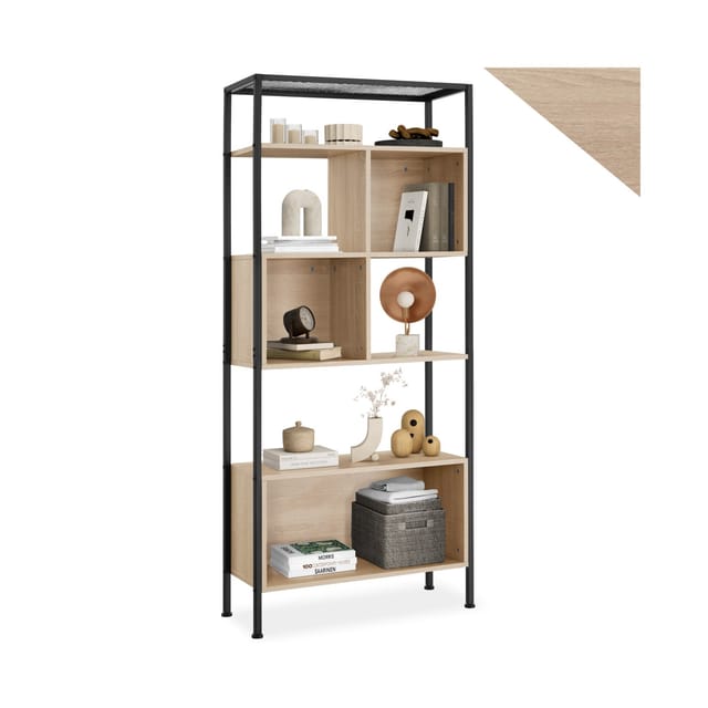 tectake® Regal, Industrial Style, mit 5 Ebenen, großes Staufach und 2 kleine Staufächer, inklusive Kippschutz, 75 x 31 x 170,5 cm